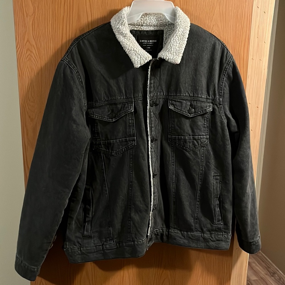 NWOT Black Denim Sherpa Jacket XL